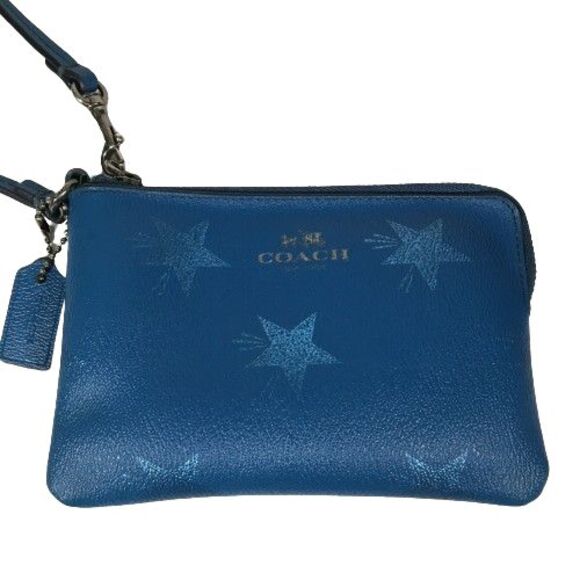 Coach Corner Zipper Wristlet Star Canyon Printed Coated Canvas F64239 Slate Blue - Picture 1 of 15